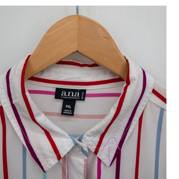 Ana Button Front Blouse Double Breast Pocket Striped Size PXL - Picture 2 of 8